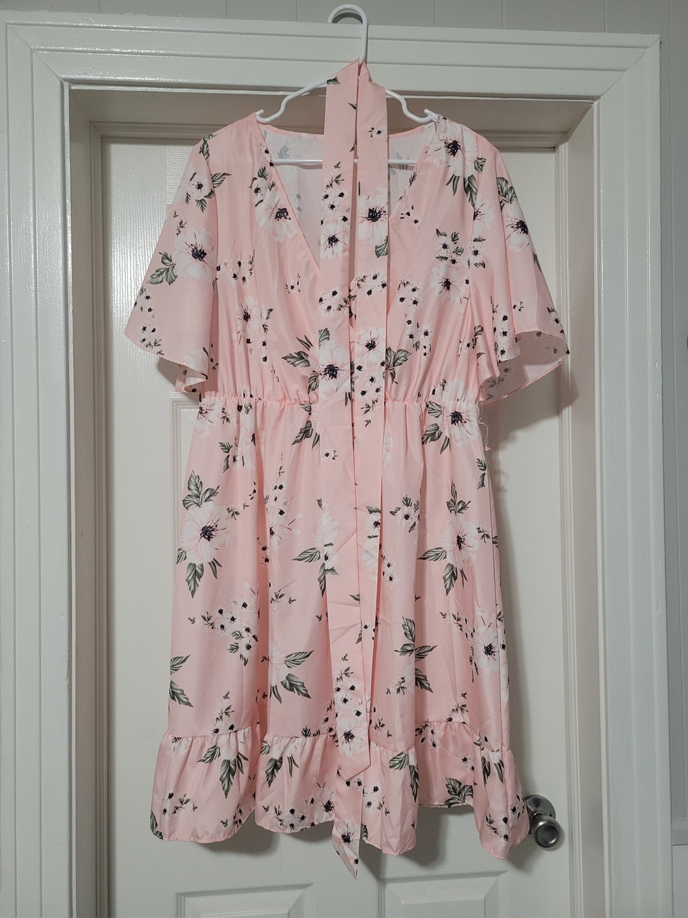 Girls' Pink Floral Tie-Waist Dress
